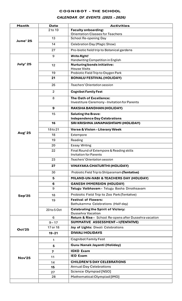 Calendar of Events 2025-26